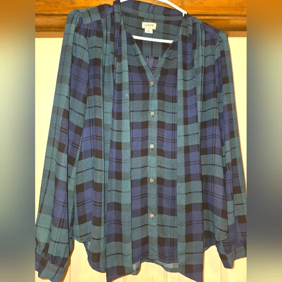 J. Crew Womens Blue/Green Plaid Blouse - Picture 6 of 10
